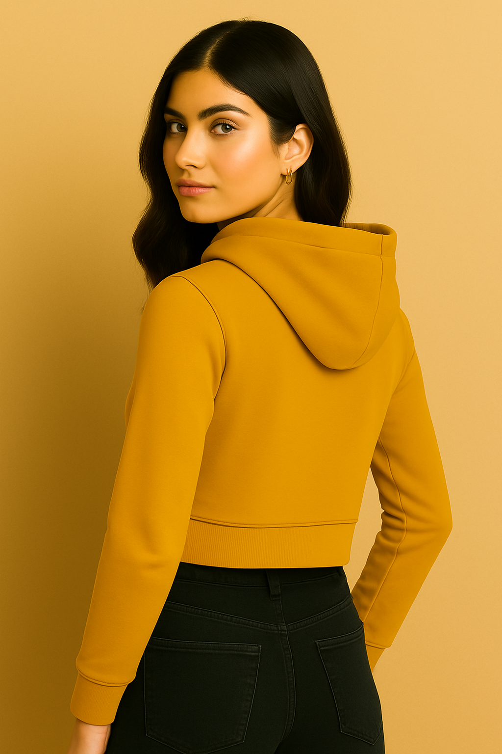 Women Cropped Hoodie | Mustard Yellow