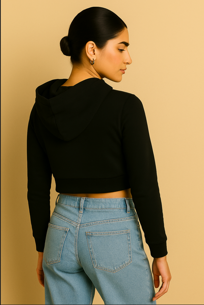 Women Cropped Hoodie | Black
