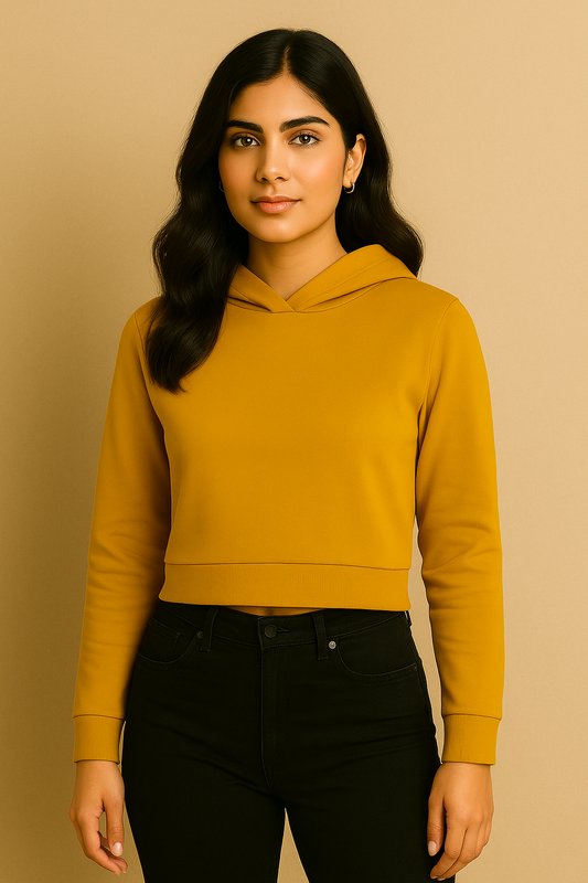 Women Cropped Hoodie | Mustard Yellow